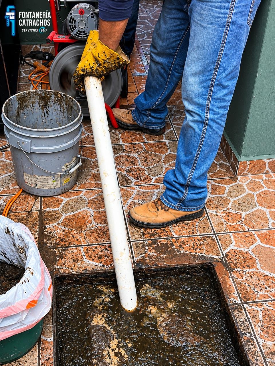 Limpieza de trampa de grasa en cocina comercial